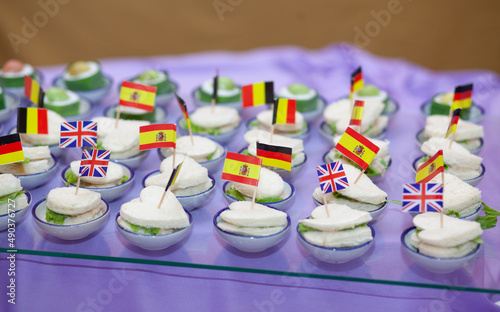 Flag-patterned sandwiches on the glass table