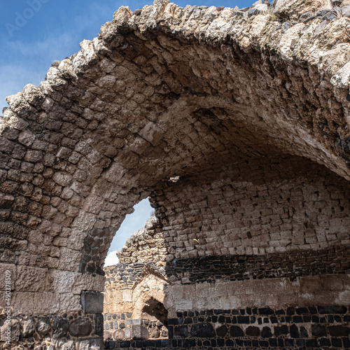 Belvoir Crusader Castle interior view and ruins in Jordan Star National Park, located high above the Jordan Valley, South of the Sea of Gallelee and North of Beit Shean, Northern Israel, Israel. photo