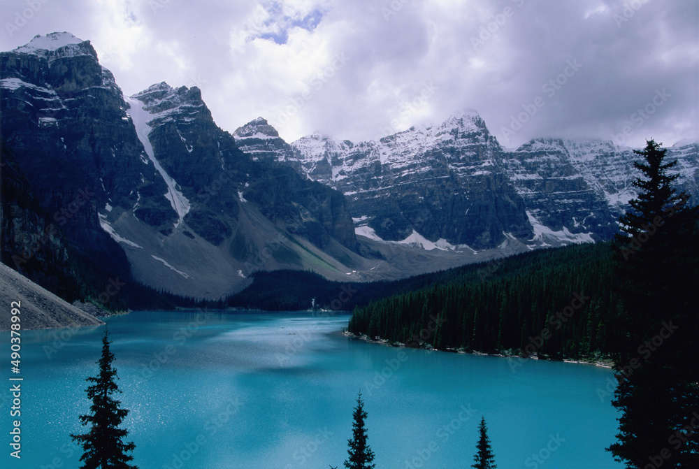 Panoramic view of Moraine Lake, Banff National Park, Alberta, Canada Panoramic view of Moraine Lake, Banff National Park, Alberta, Canada