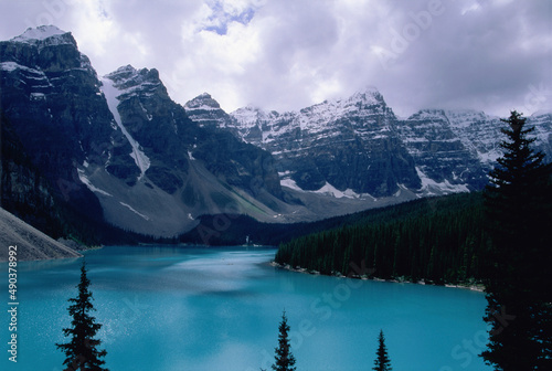 Panoramic view of Moraine Lake, Banff National Park, Alberta, Canada