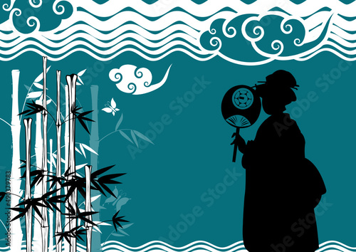 geisha girl silhouette background illustration in vector format