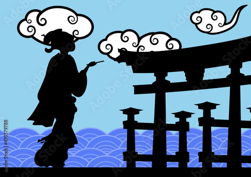 asian girl geisha silhouette background illustration