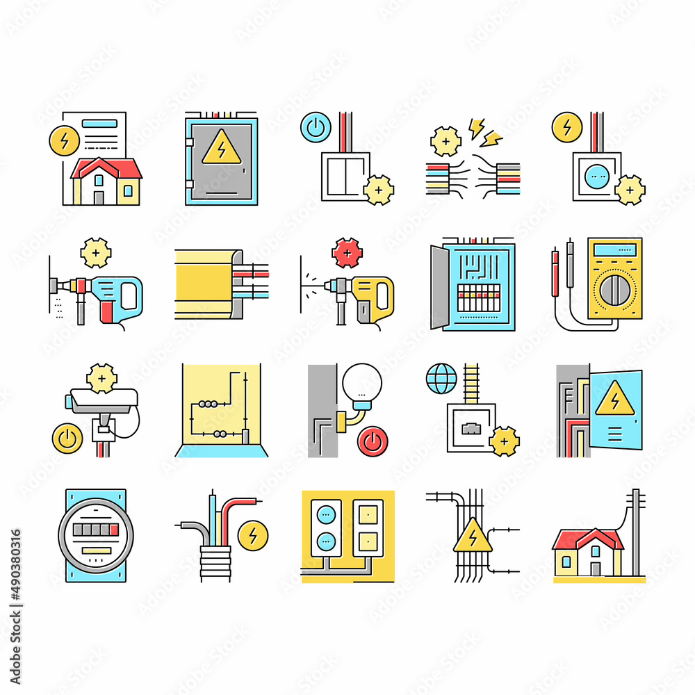 Electrical Installation Tool Icons Set Vector . Electrical Installation Tool Icons Set Vector .