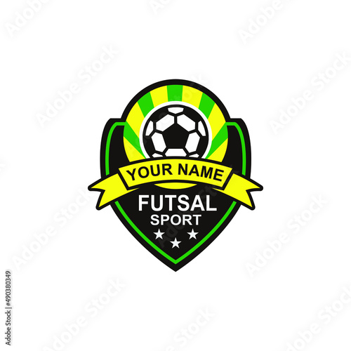 Futsal badge shield logo soccer ball team game club elements Vector Logo Illustration