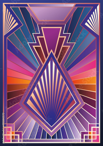 Art Deco Stained Glass Window Mosaic, 1920s - 1940s Style Copper Frame, Mosaic Background