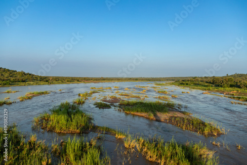 The large Olifants river in the morning sun. The river is in the Kruger National park in South Africa 