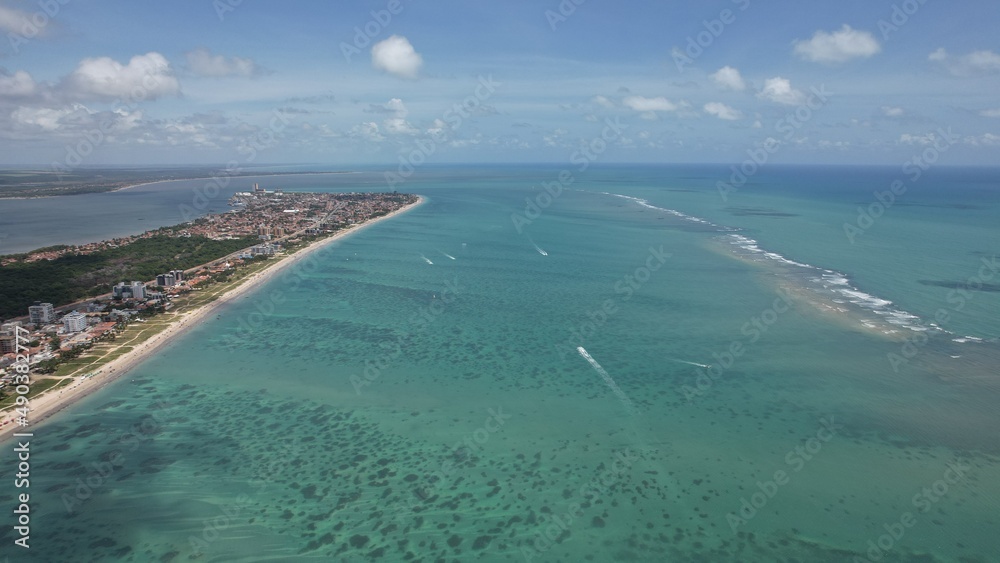 Aerial view of Camboinha beach, Paraíba state, Brazilian Northeast