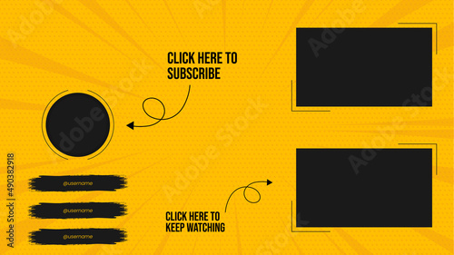 Youtube End Screen Template. Youtube Video Template, background, Outro Card, 
endscreen, banner, channel. Social media design.