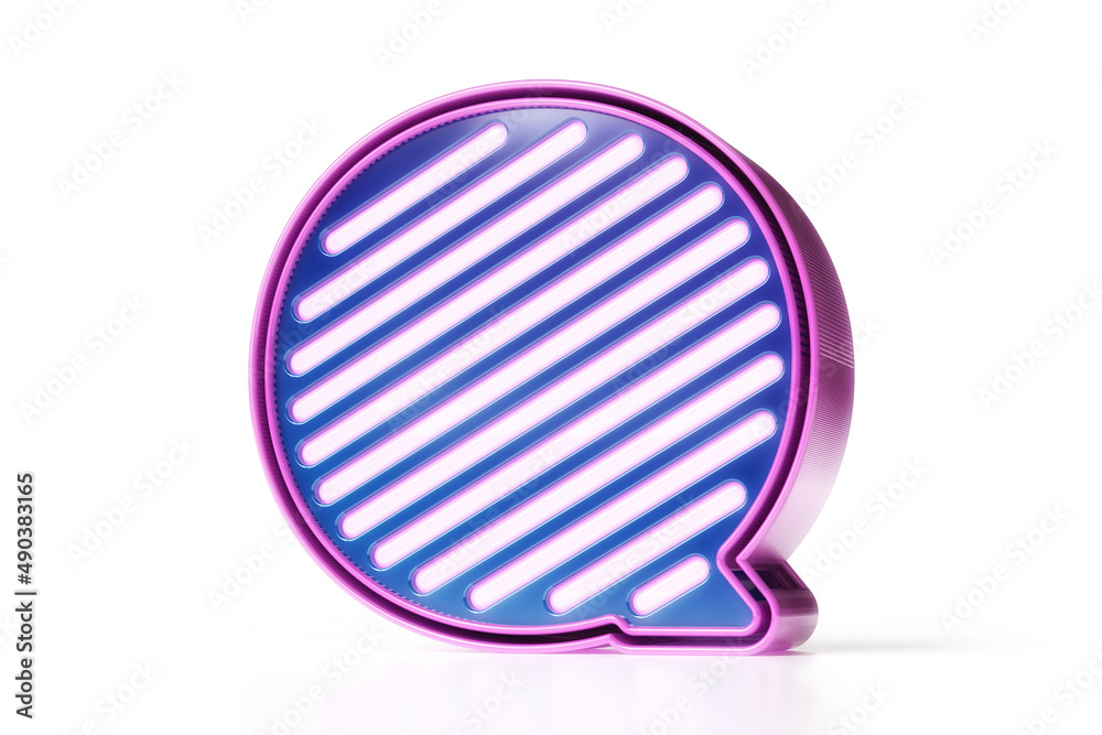 Cyberpunk alphabet. Glowing letter Q in pink and blue on white background. High quality 3D rendering.