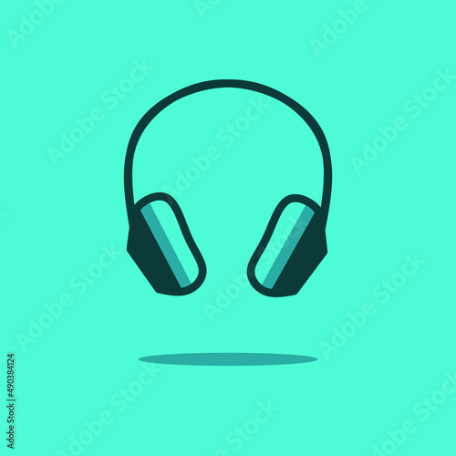 Headphone earphone headset for music flat design vector. Colorful logo with soft background. 