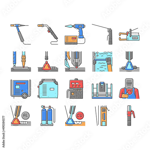 Welding Machine Tool Collection Icons Set Vector .