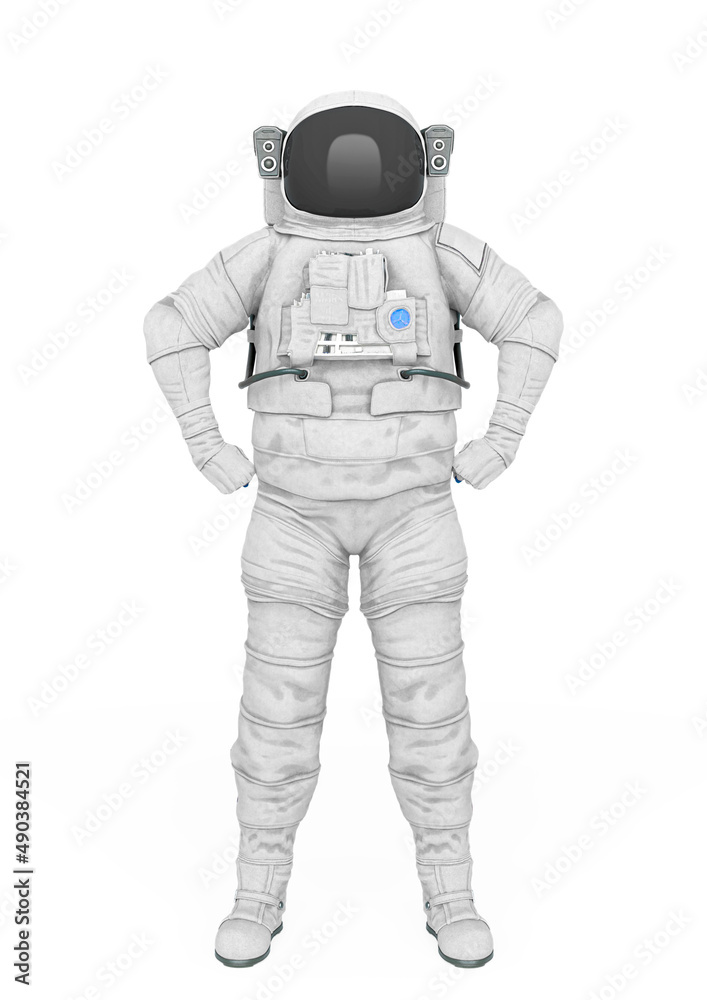 astronaut explorer is doing a super hero pose on white background front view astronaut explorer is doing a super hero pose on white background front view