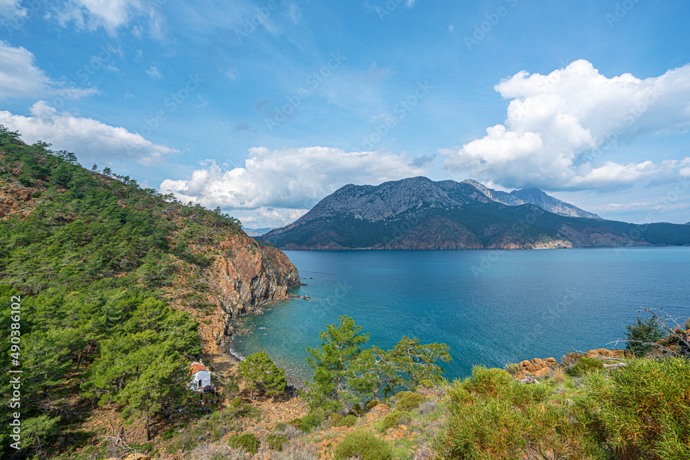 The scenic view of old light house of Adrasan extends more than 2.5 km of Antalya coast.