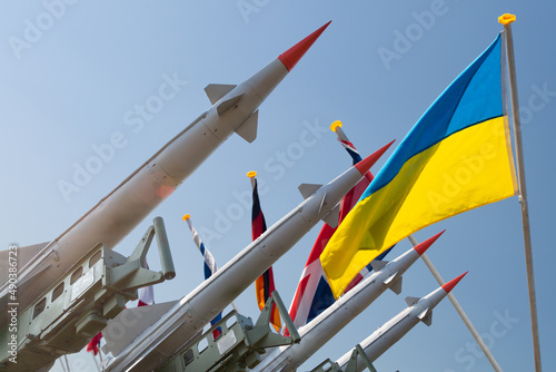 missiles against the flag background Ukraine