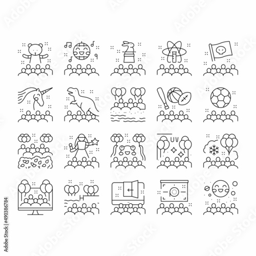 Kids Birthday Party Collection Icons Set Vector .