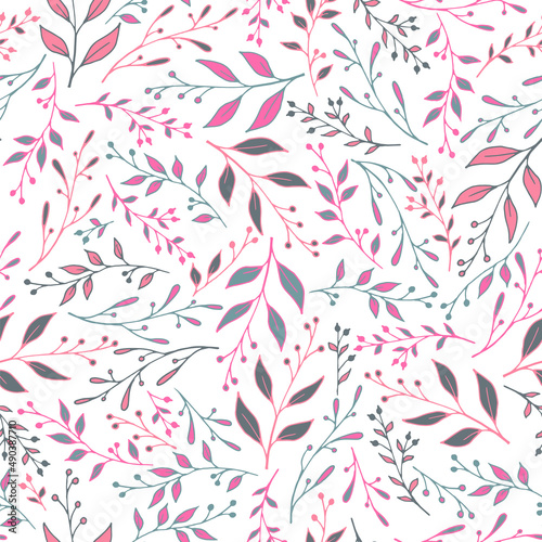 Floral twig seamless pattern design. Rustic berry