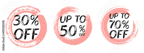 30? 50 and 70% off discount sale labels vector collection.