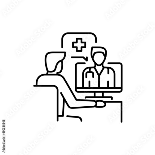 Remote consultation color line icon. Ehealth.