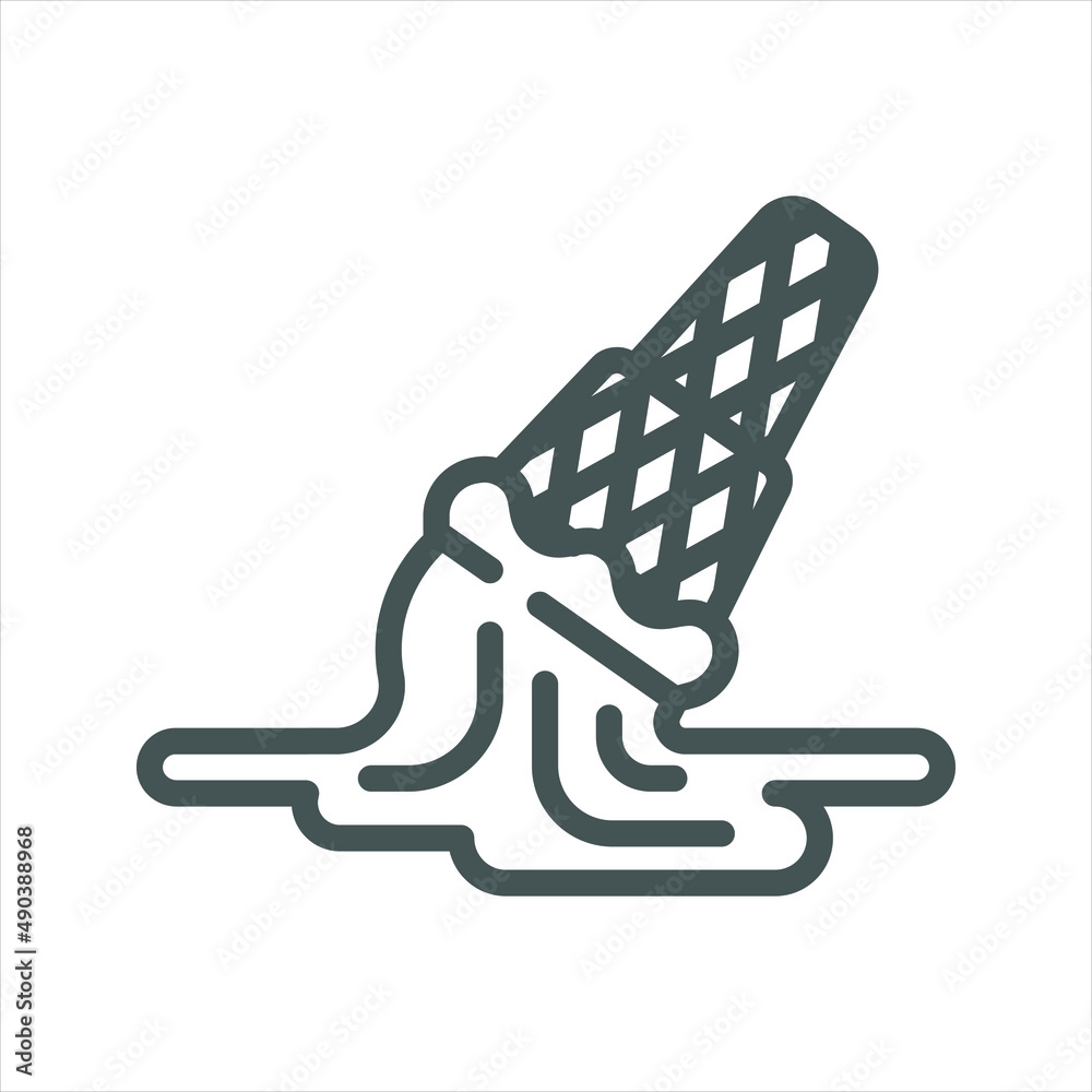 Melting Fall Ice Cream Cone Summer Simple Line Icon Melting Fall Ice Cream Cone Summer Simple Line Icon