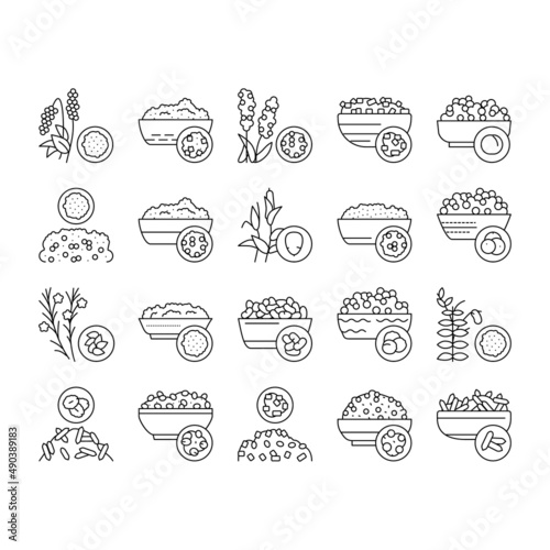Groats Natural Food Collection Icons Set Vector .