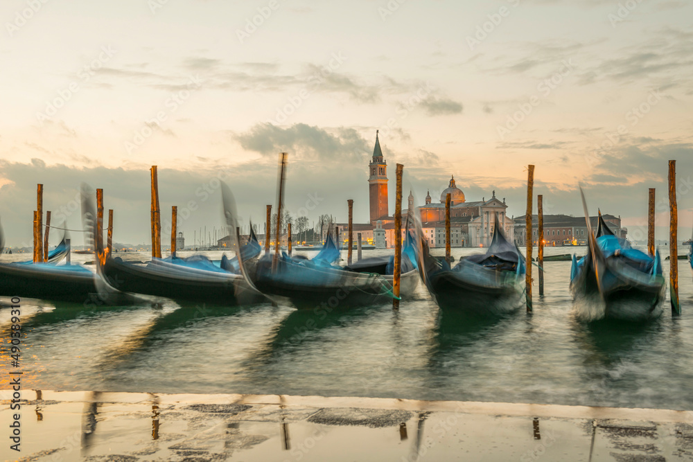Gondola and Island San Giorgio Maggiore in Dusk in Venice, Italy. Gondola and Island San Giorgio Maggiore in Dusk in Venice, Italy.