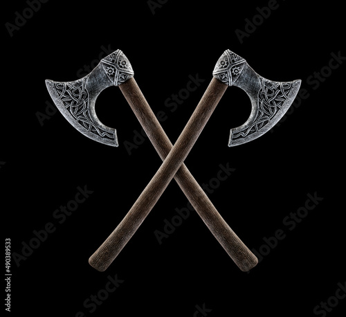 Bild auf Leinwand Two crossed axes isolated on black background