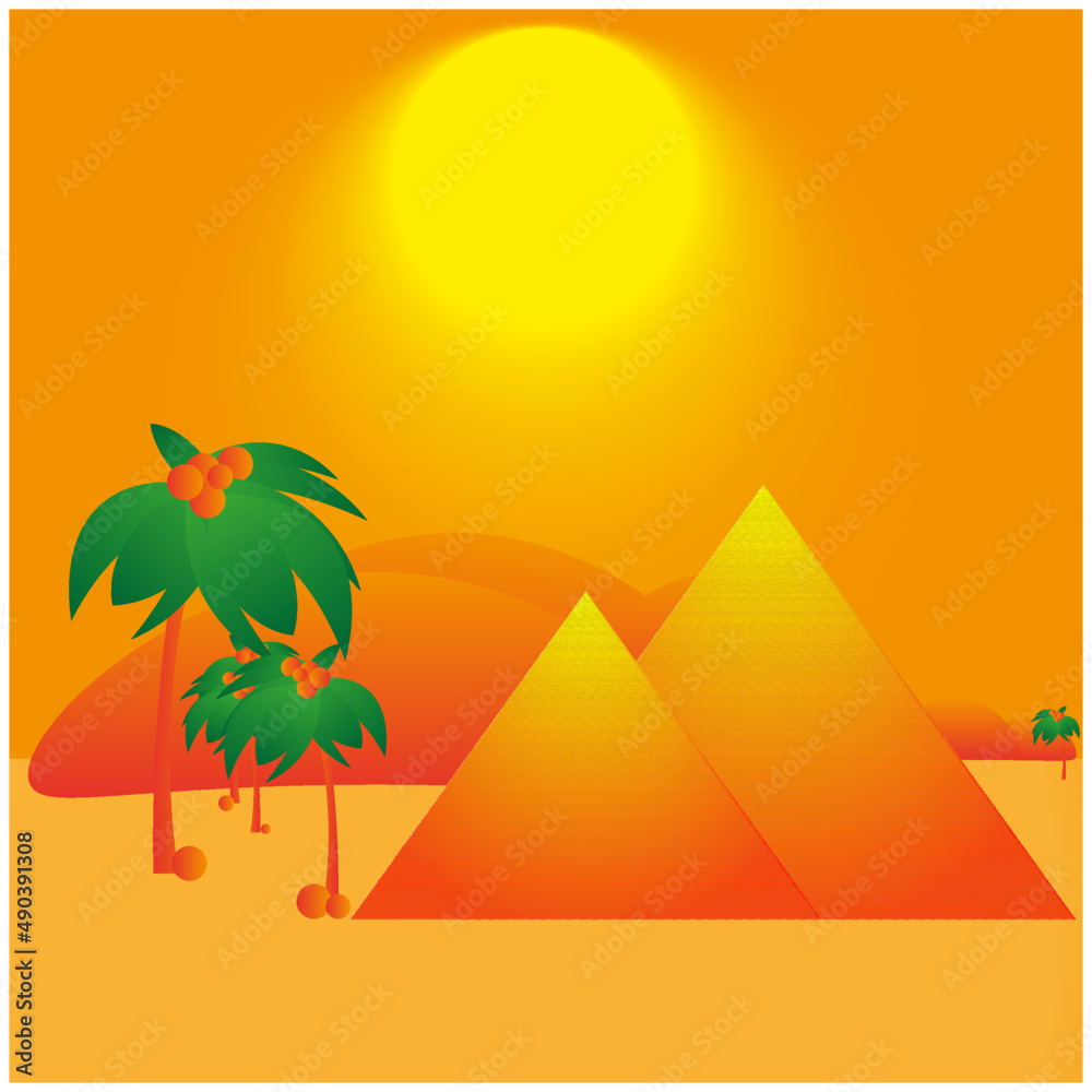 Pôr do sol Egípcio flat design (Egyptian sunset flat design) - obrazy, fototapety, plakaty 
