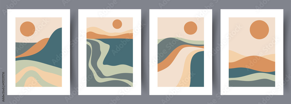 Scandinavian abstract vector print set. Minimalistic abstract wall art background for print. Scandinavian vector style.
