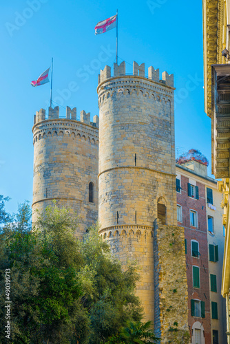 Porta Soprana Castle in a Sunny Day in Genoa, Liguria in Italy. photo