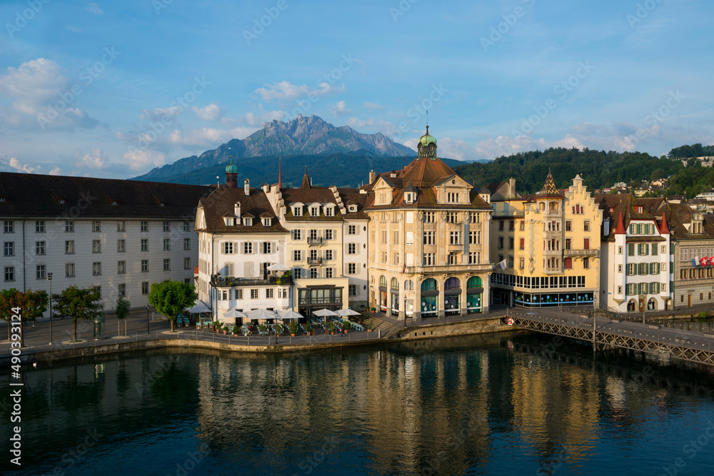 Panoramic View over City of Lucerne and Mountain Peak in Switzerland. Panoramic View over City of Lucerne and Mountain Peak in Switzerland.