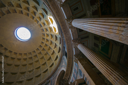Pantheon with Ceiling with Sunlight in Rome, Italy. photo