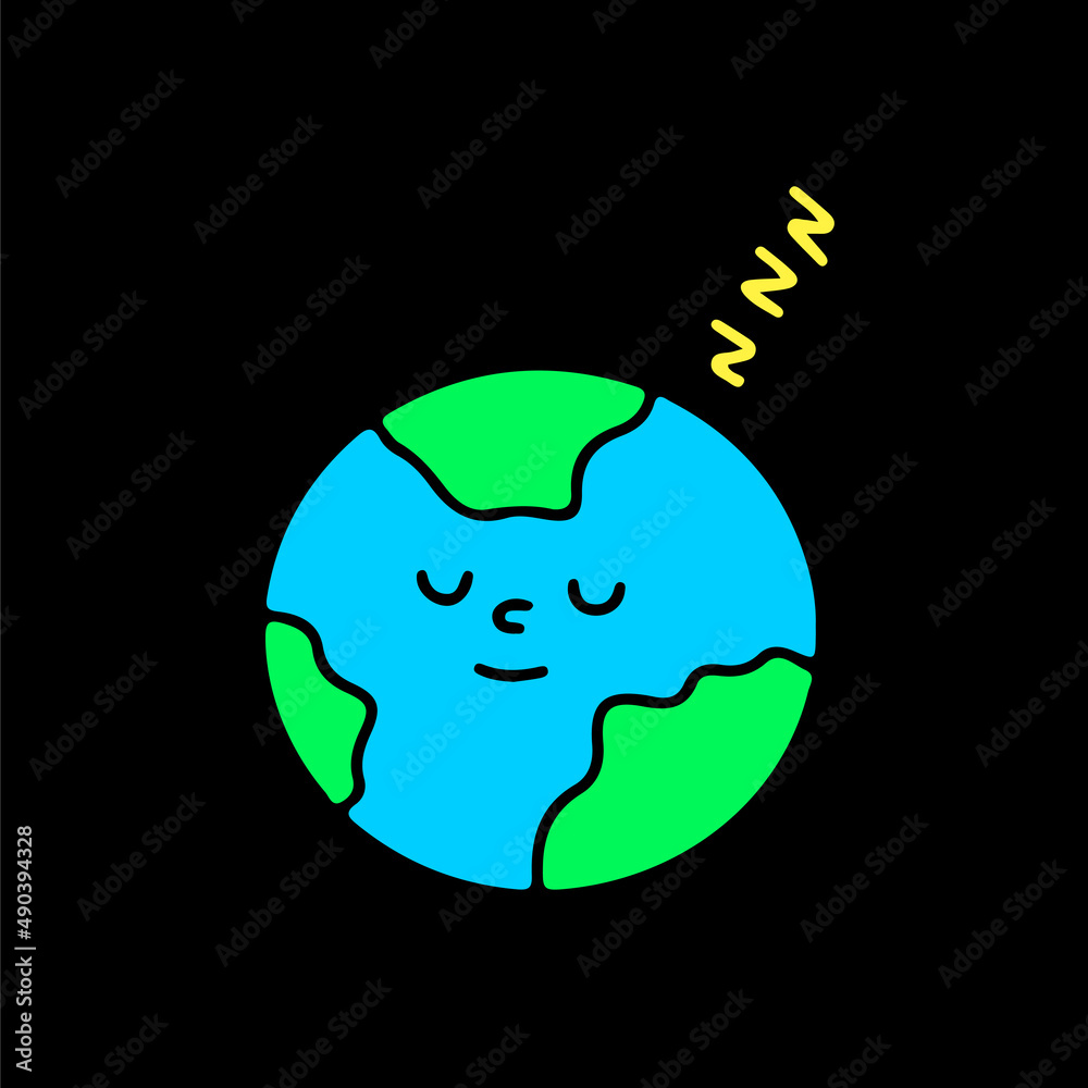 Sleeping earth planet, illustration for t-shirt, sticker, or apparel merchandise. With doodle, retro, and cartoon style. Sleeping earth planet, illustration for t-shirt, sticker, or apparel merchandise. With doodle, retro, and cartoon style.