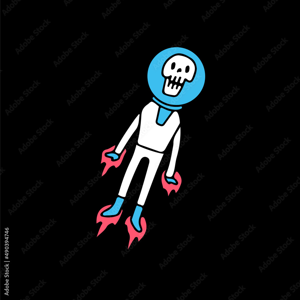 Astronaut skull flying like a rocket, illustration for t-shirt, sticker, or apparel merchandise. With doodle, retro, and cartoon style. Astronaut skull flying like a rocket, illustration for t-shirt, sticker, or apparel merchandise. With doodle, retro, and cartoon style.