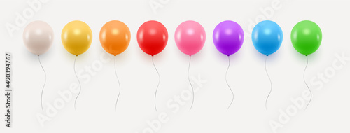 Vector set of colorful floating balloons with ribbons