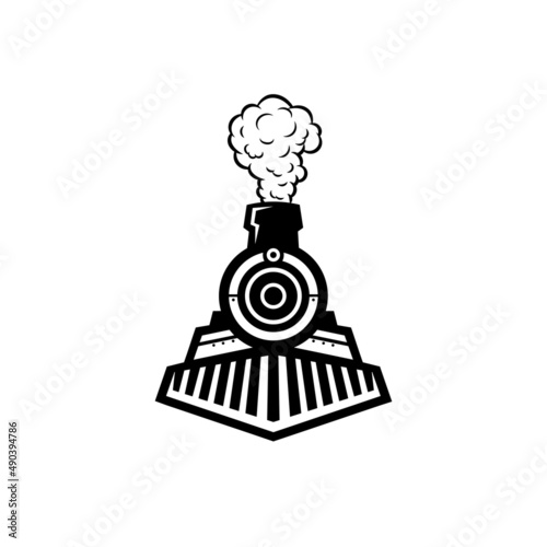 Train icon vector. Train vector sign. Vector retro train logo design. Locomotive logo vintage emblem illustration front view.