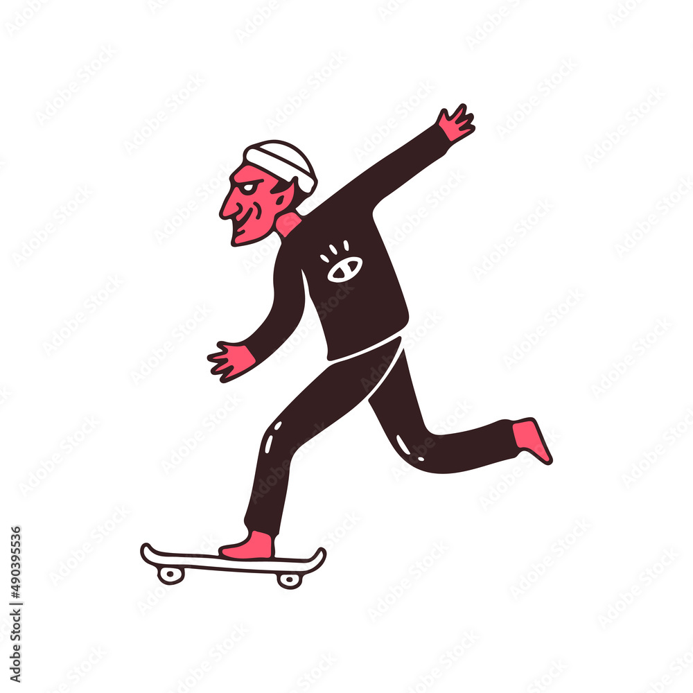 Hype devil riding skateboard, illustration for t-shirt, sticker, or apparel merchandise. With doodle, retro, and cartoon style. Hype devil riding skateboard, illustration for t-shirt, sticker, or apparel merchandise. With doodle, retro, and cartoon style.