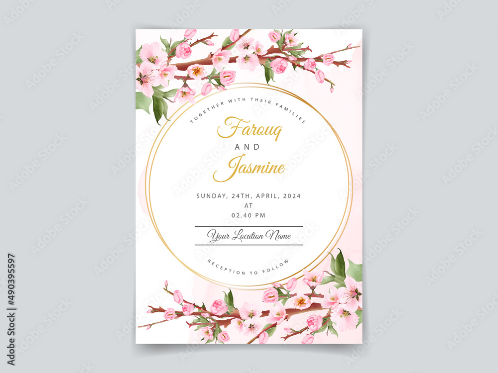 Pink cherry blossom wedding invitations