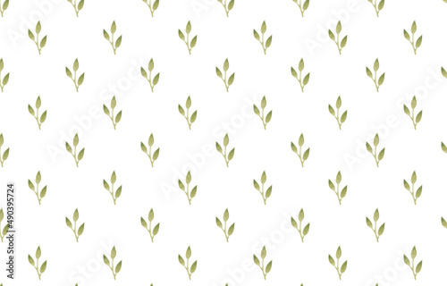 Seamless plants pattern with green watercolor leaves on white background. Simple minimalism layout. © AliceCam