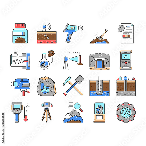 Geology Researching Collection Icons Set Vector .