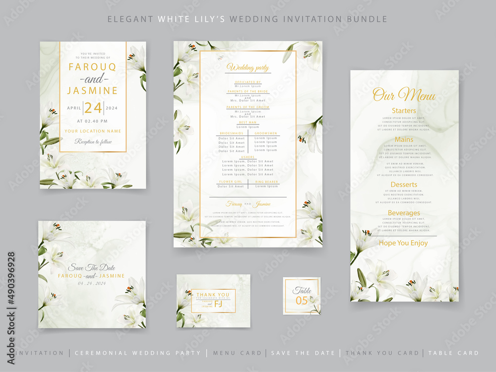 White Lily wedding invitation card set