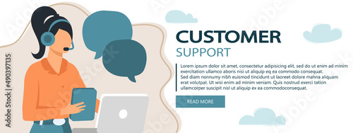 Live support concept. Business customer care service concept. Icon for contact us, support, help, phone call and website click. Flat vector illustration banner