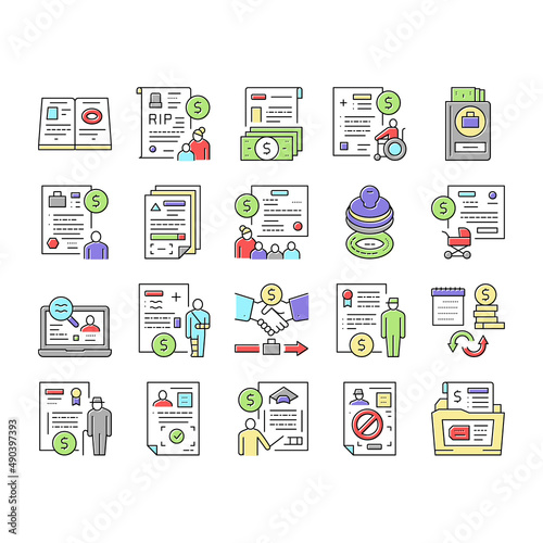 Allowance Finance Help Collection Icons Set Vector .