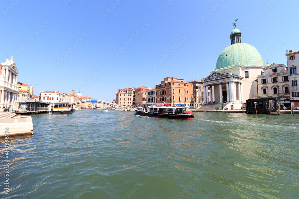 Church San Simeone Piccolo and Grand Canal in district sestiere Santa Croce in Venice, Italy