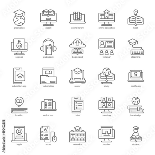 Online Education icon pack for your website design, logo, app, UI. Online Education icon outline design. Vector graphics illustration and editable stroke.