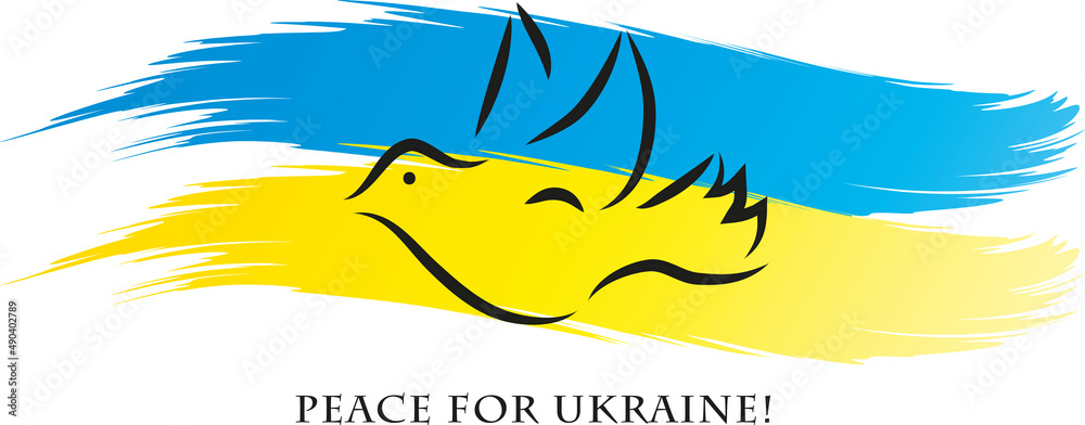 Ukrainische Flagge mit einer Friedenstaube - peace for ukraine, no war  Stock-Vektorgrafik
