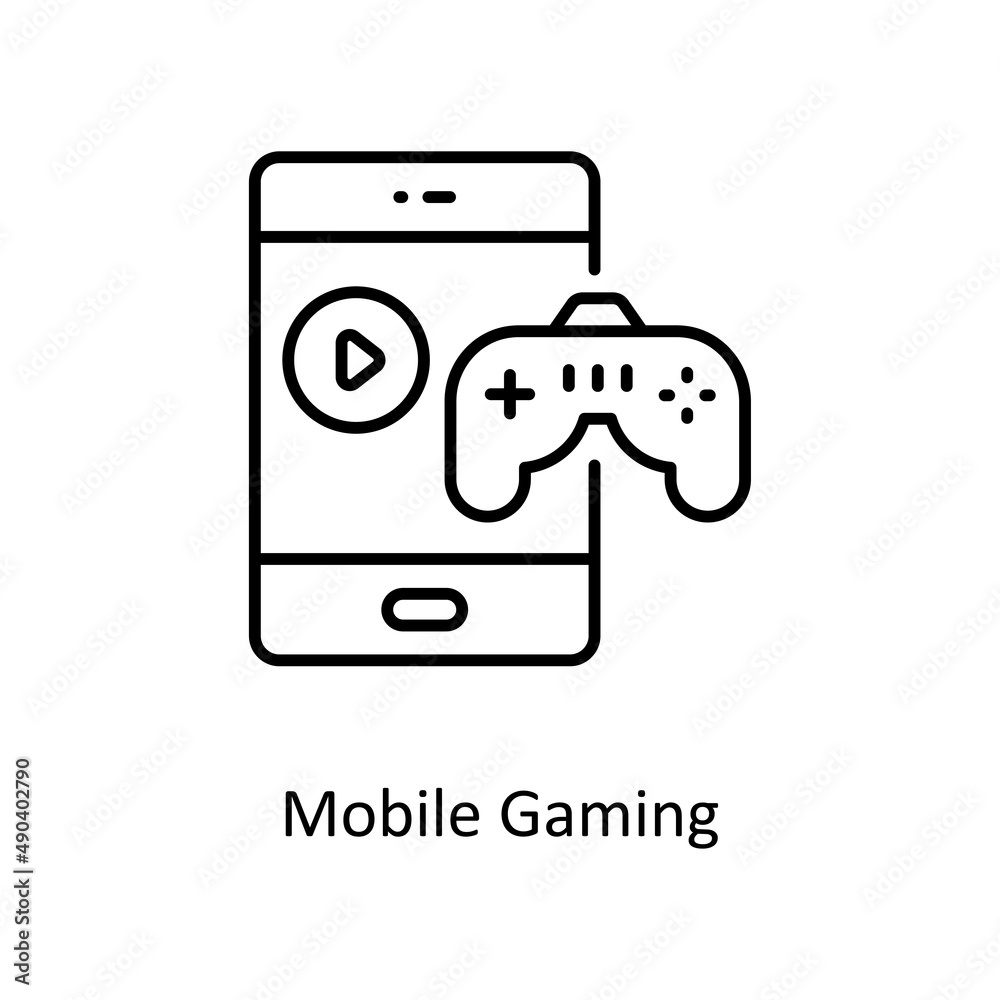 Mobile Gaming vector outline icon for web isolated on white background EPS 10 file
