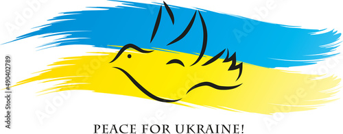 Ukrainische Flagge mit einer Friedenstaube - peace for ukraine, no war