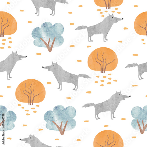Seamless cartoon woodland p...