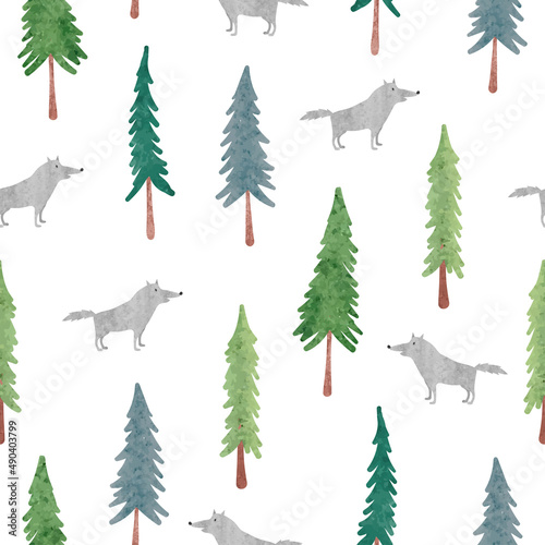Seamless woodland pattern w...