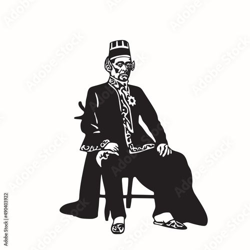 javanese nobility sitting on the cair, silhouette of a king wear traditional cloth vector illustration
